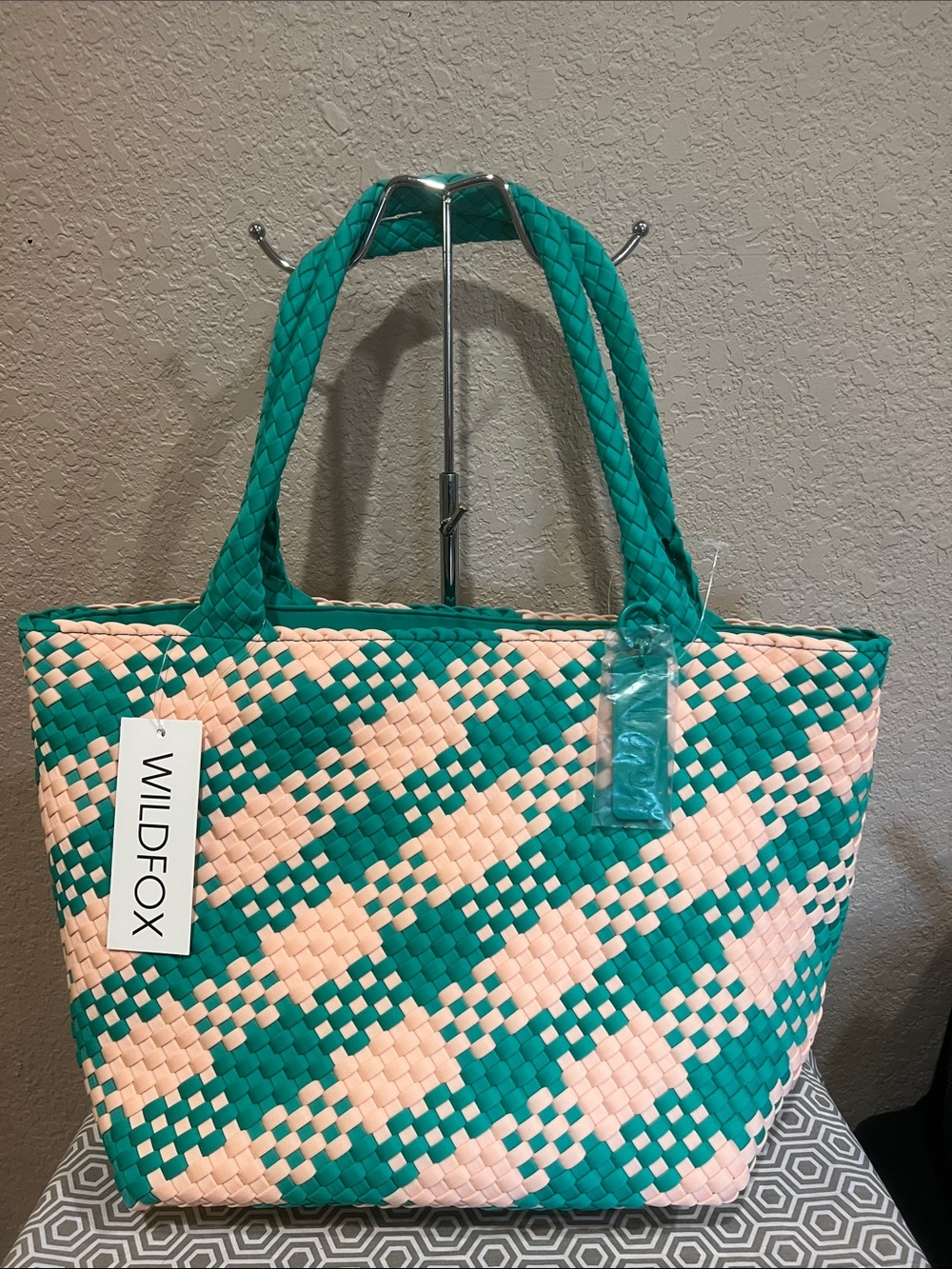 Wildfox Vert/Green (teal/peach)Woven Tote Bag